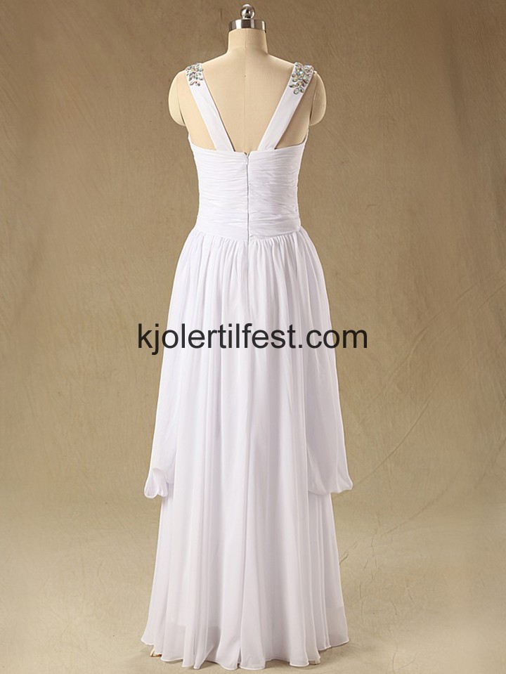 Hvit V-hals Lange Chiffon Ballkjoler