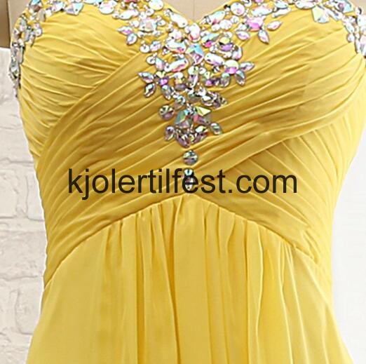 Skjede/Kolonne Stroppels Gul Chiffon Ballkjoler