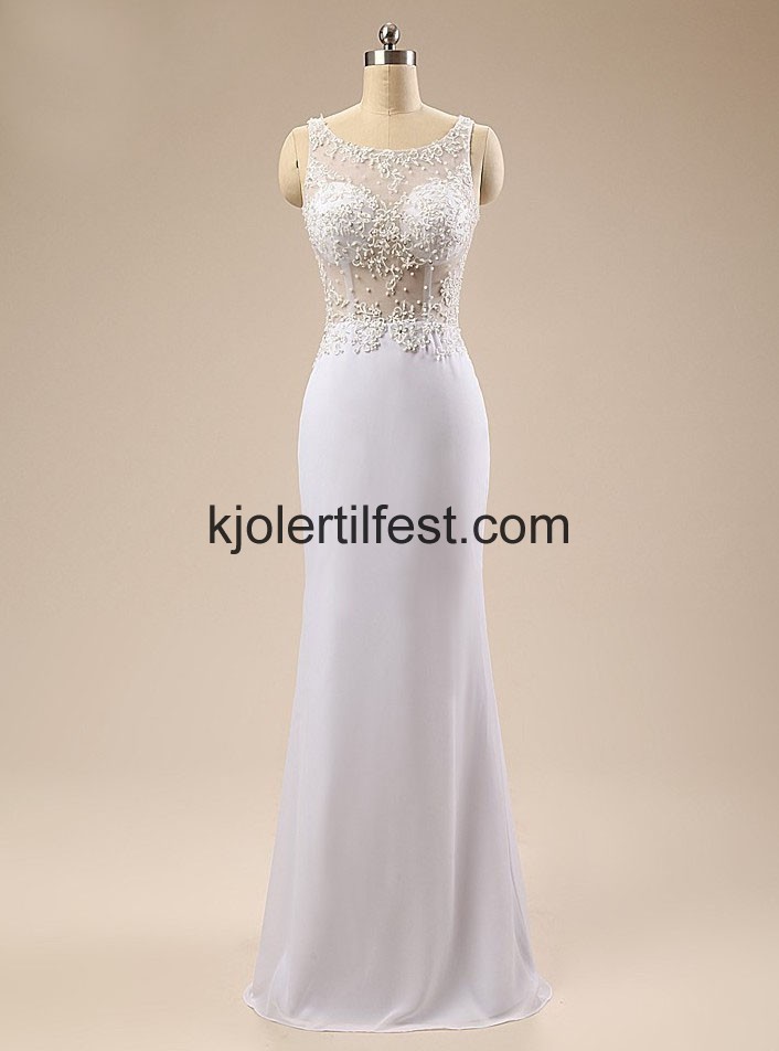 Skjede Lange Hvit Chiffon Ballkjoler