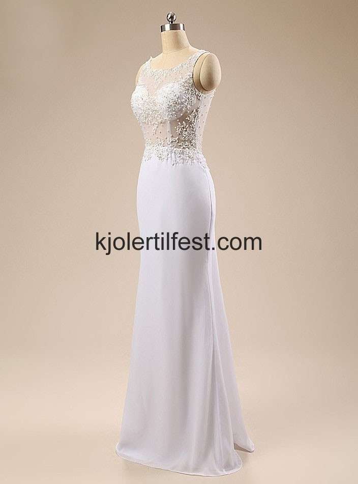 Skjede Lange Hvit Chiffon Ballkjoler
