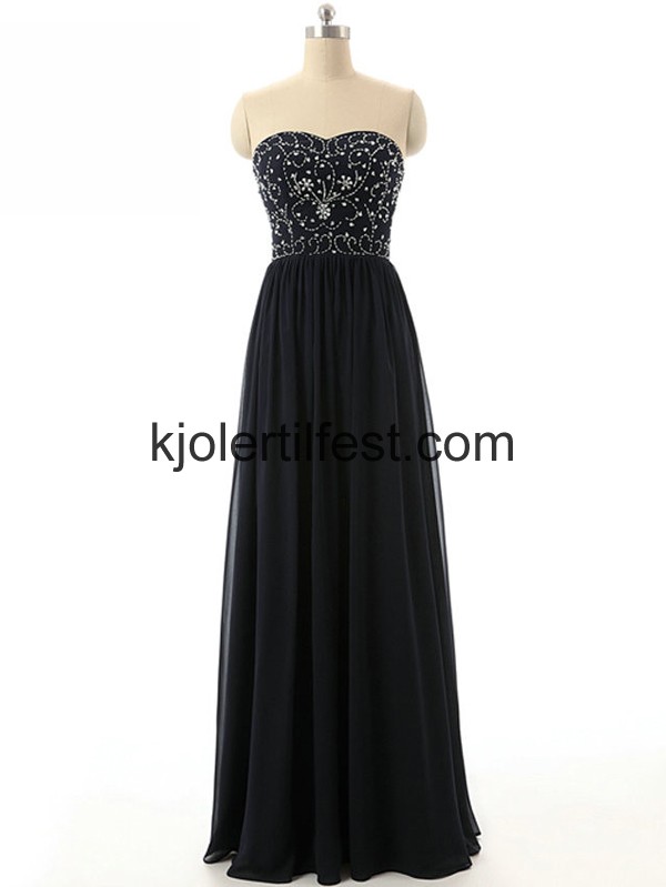 Kjreste A-Linje Gulvlengde Mrknavy Chiffon Ballkjoler