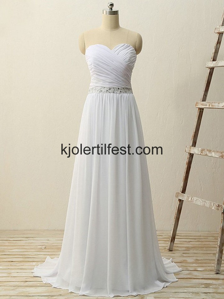 Kjreste A-Linje Lange Hvit Chiffon Ballkjoler