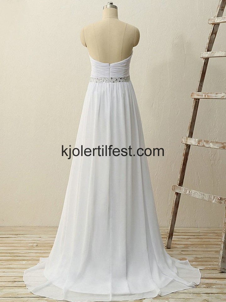 Kjreste A-Linje Lange Hvit Chiffon Ballkjoler