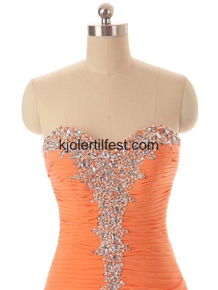 Kjreste A-Linje Lange Oransje Chiffon Ballkjoler