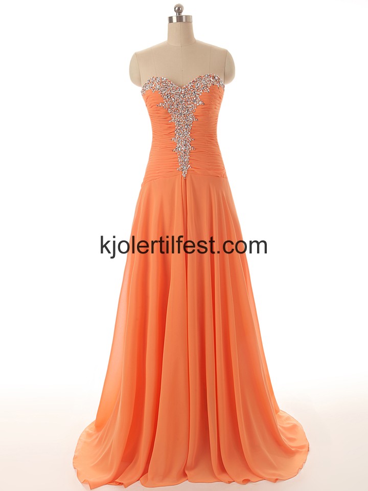 Kjreste A-Linje Lange Oransje Chiffon Selskapskjoler