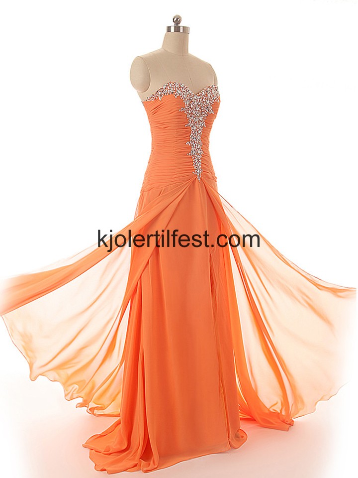 Kjreste A-Linje Lange Oransje Chiffon Selskapskjoler