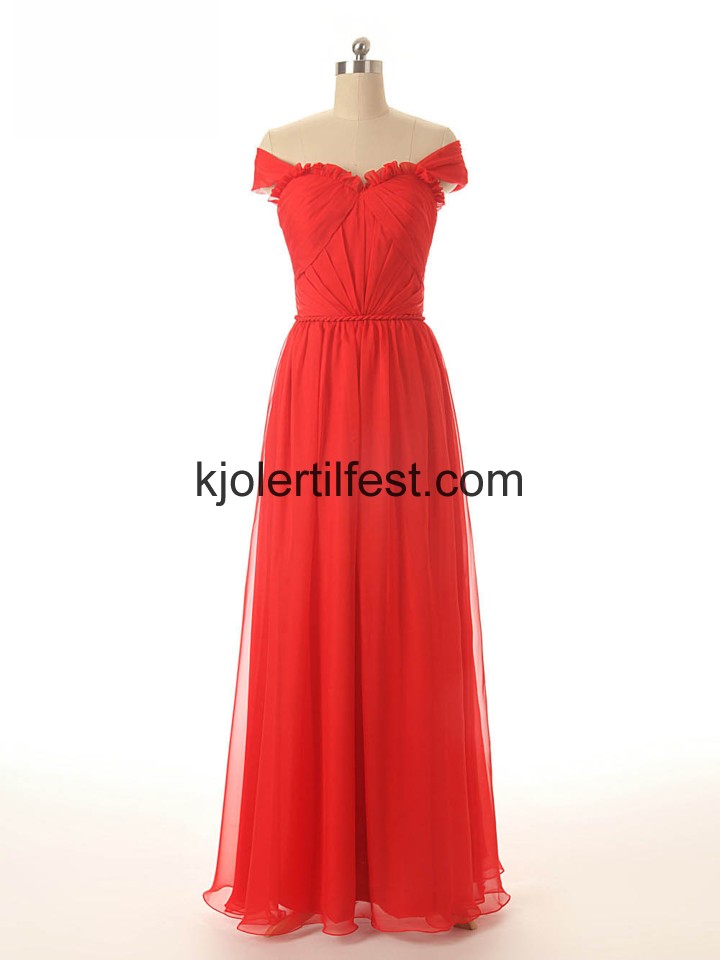 Kjreste A-Linje Lange Rd Chiffon Brudepikekjoler