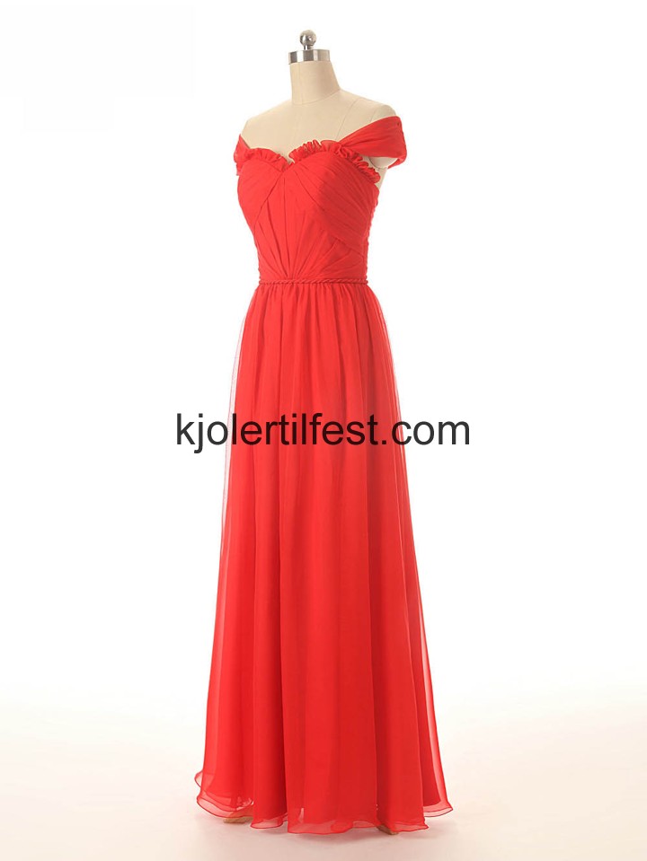 Kjreste A-Linje Lange Rd Chiffon Brudepikekjoler