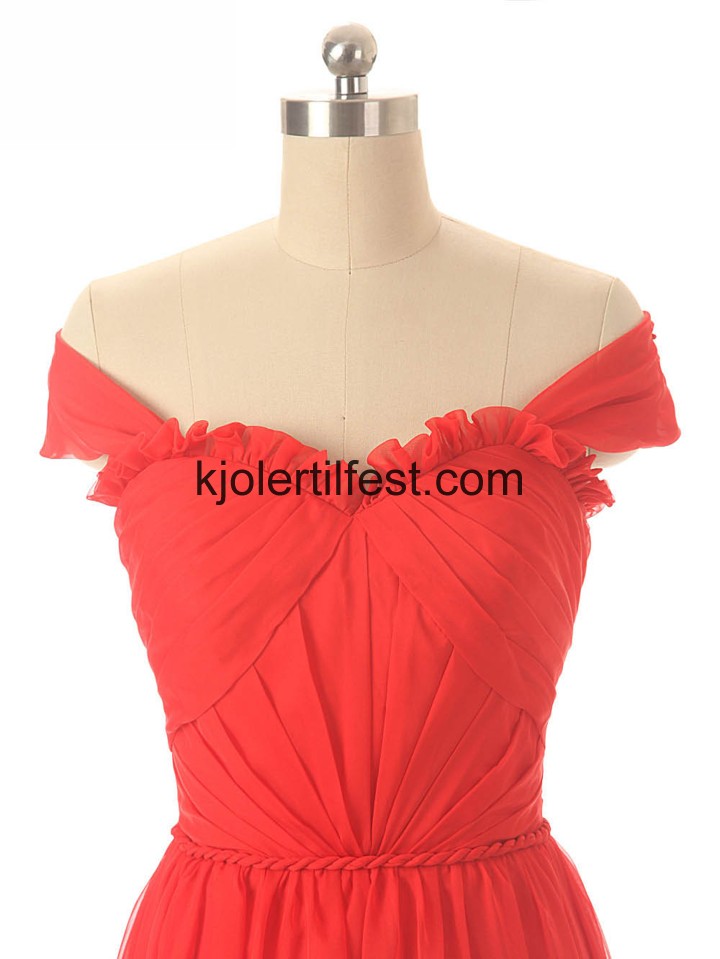 Kjreste A-Linje Lange Rd Chiffon Brudepikekjoler
