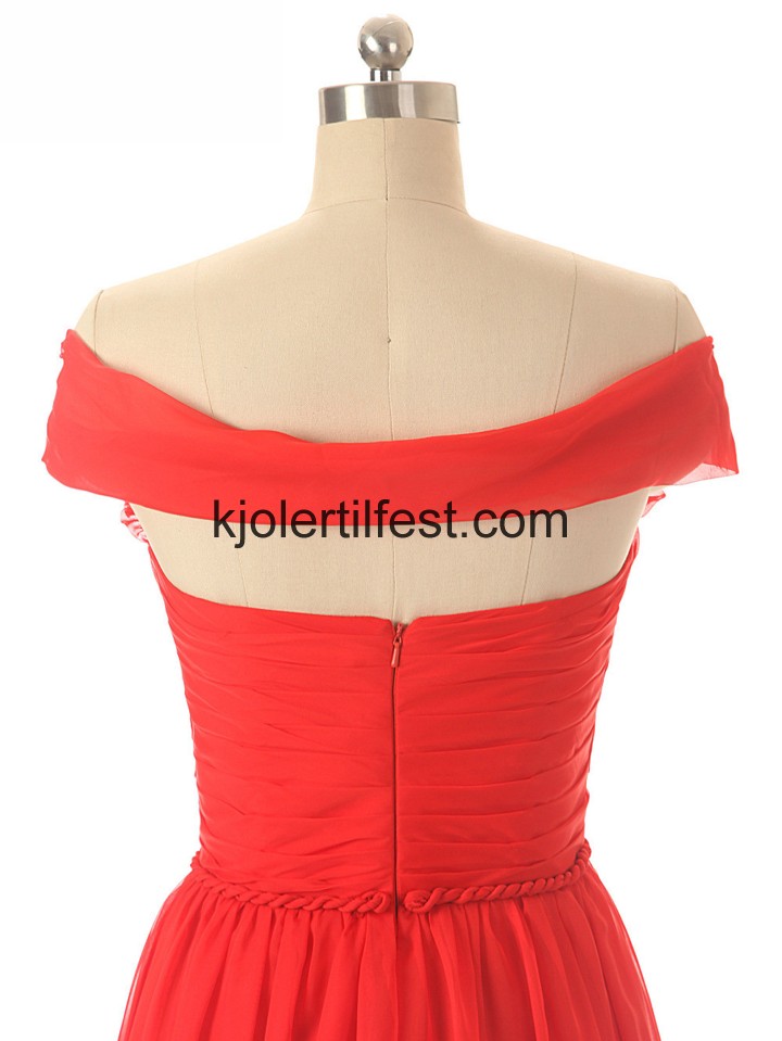 Kjreste A-Linje Lange Rd Chiffon Brudepikekjoler