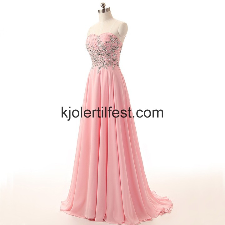 Kjreste A-Linje Rosa Chiffon Lange Ballkjoler