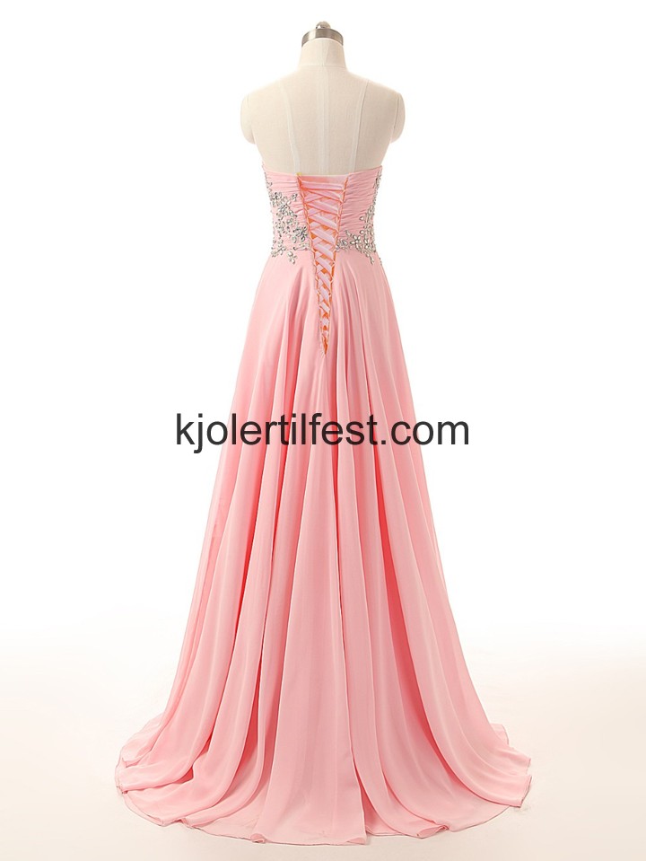 Kjreste A-Linje Rosa Chiffon Lange Ballkjoler