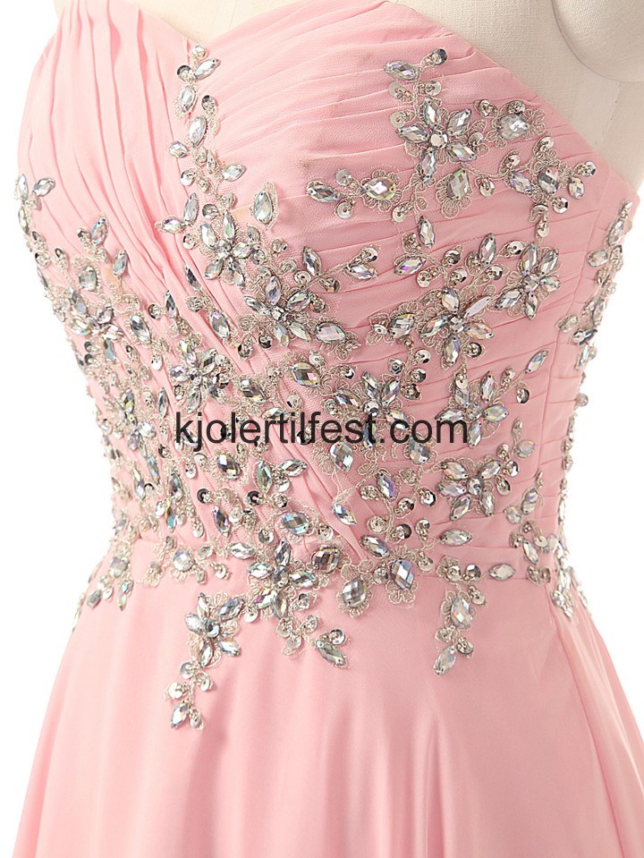 Kjreste A-Linje Rosa Chiffon Lange Ballkjoler