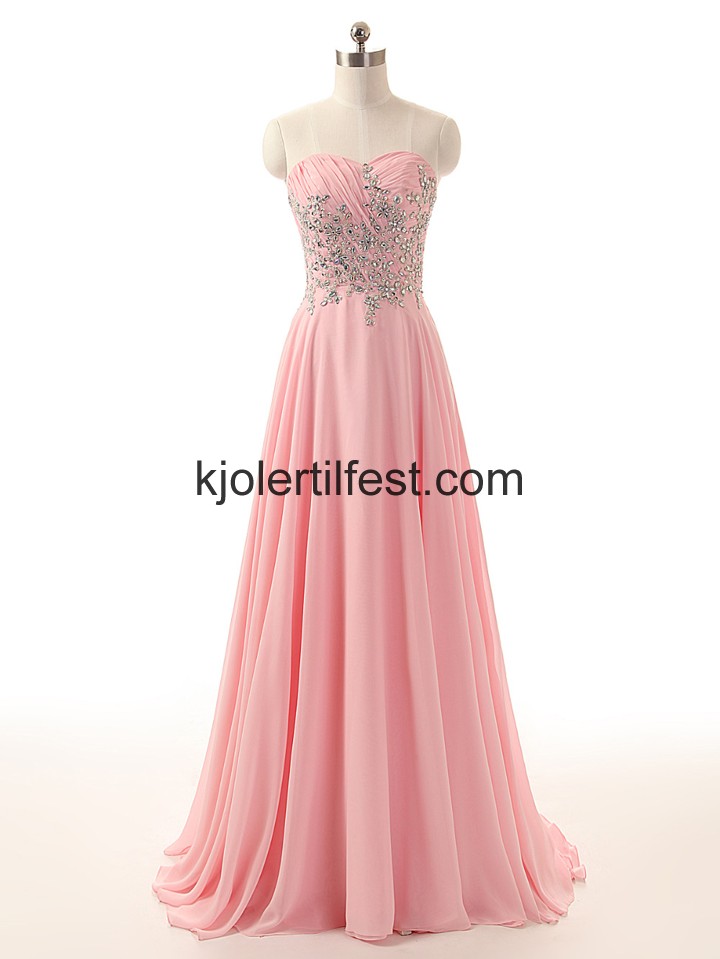 Kjreste A-Linje Rosa Chiffon Lange Selskapskjoler