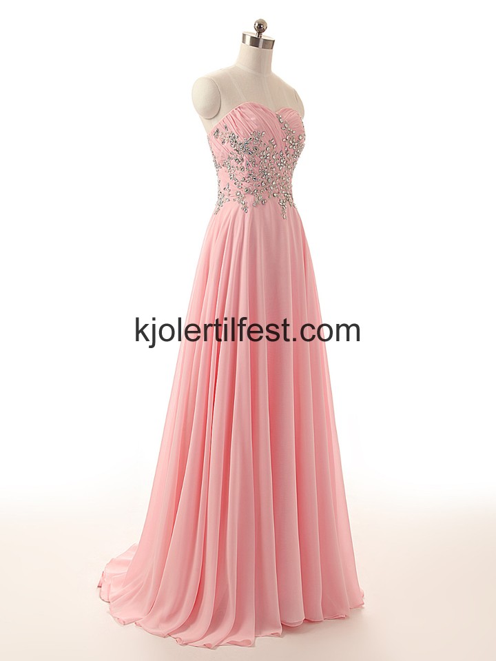 Kjreste A-Linje Rosa Chiffon Lange Selskapskjoler