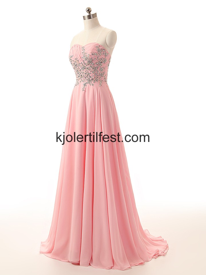 Kjreste A-Linje Rosa Chiffon Lange Selskapskjoler
