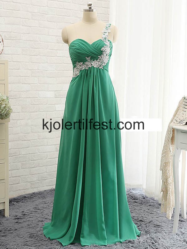 Kjreste En-Skulder Grnn Chiffon Ballkjoler