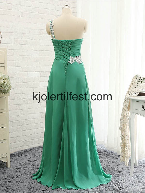 Kjreste En-Skulder Grnn Chiffon Ballkjoler