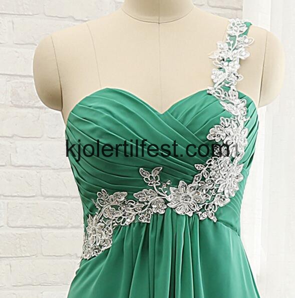 Kjreste En-Skulder Grnn Chiffon Ballkjoler