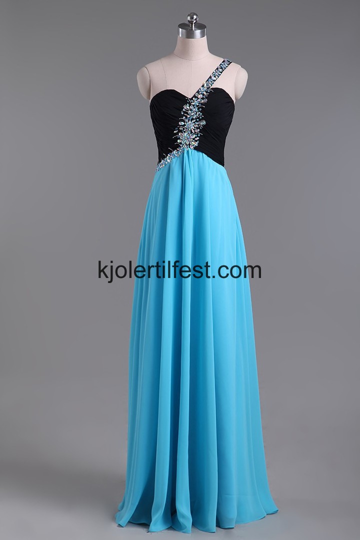 Kjreste En-Skulder Lange Bl Chiffon Ballkjoler