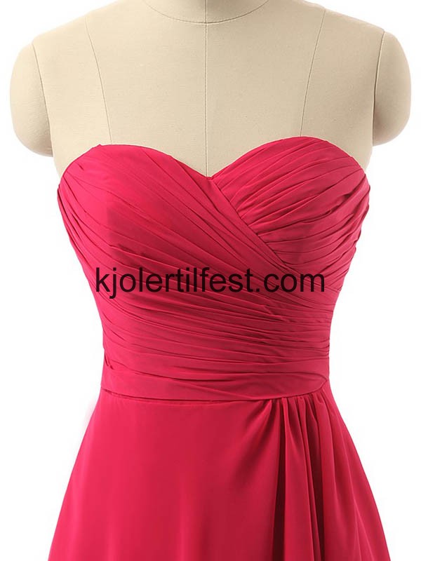 Kjreste Gulvlengde Rd Chiffon Brudepikekjoler