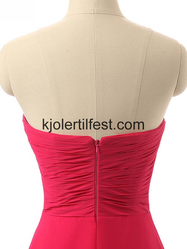 Kjreste Gulvlengde Rd Chiffon Brudepikekjoler