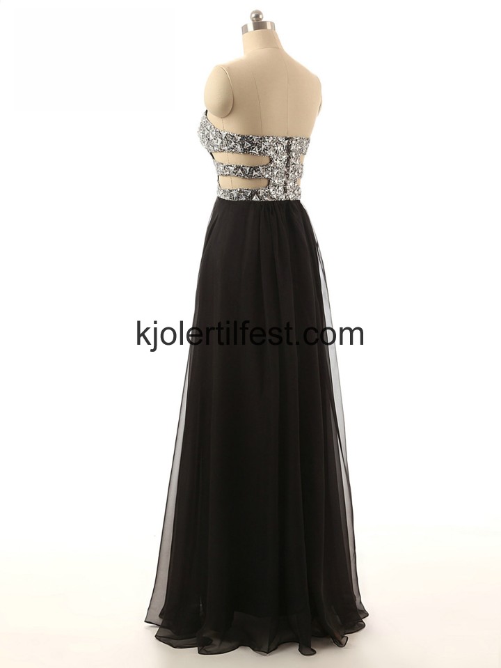 Kjreste Lange A-Linje Svart Chiffon Ballkjoler