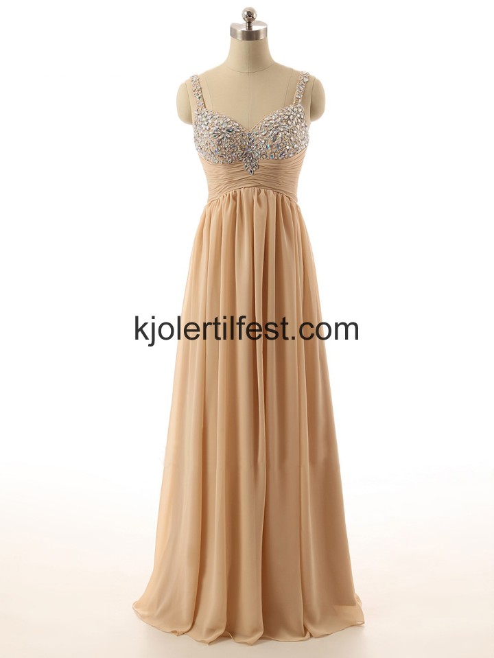 Kjreste Rhinestones Lange Champagne Chiffon Selskapskjoler