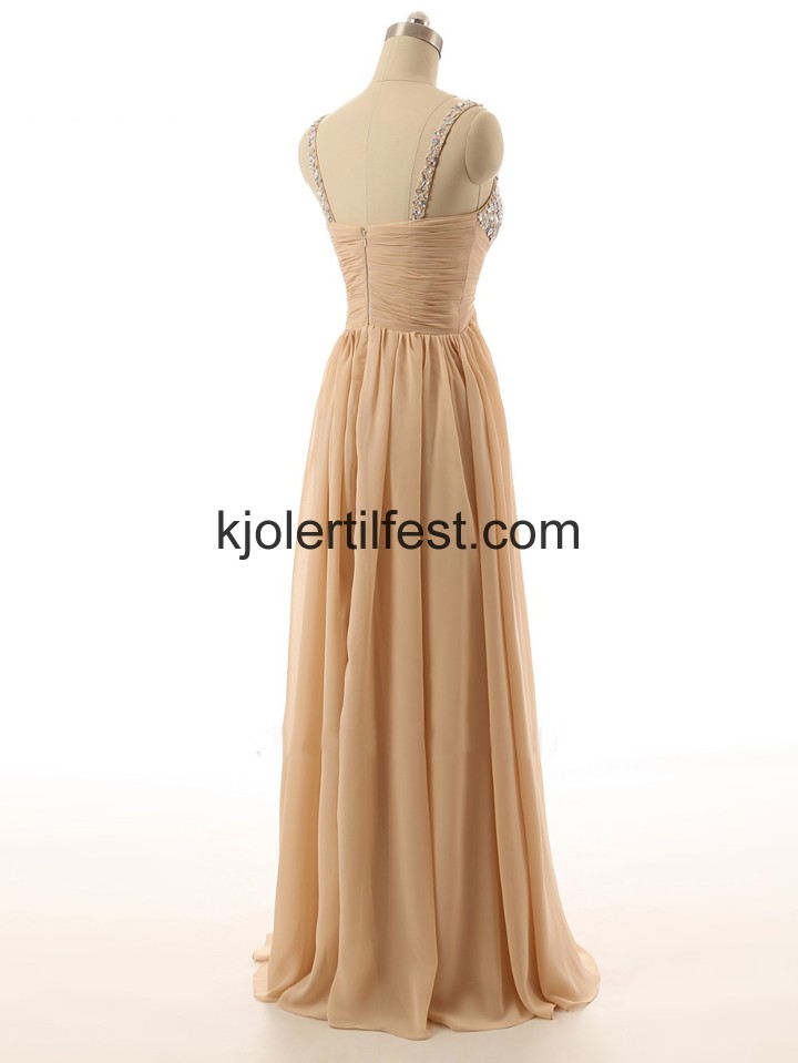 Kjreste Rhinestones Lange Champagne Chiffon Selskapskjoler