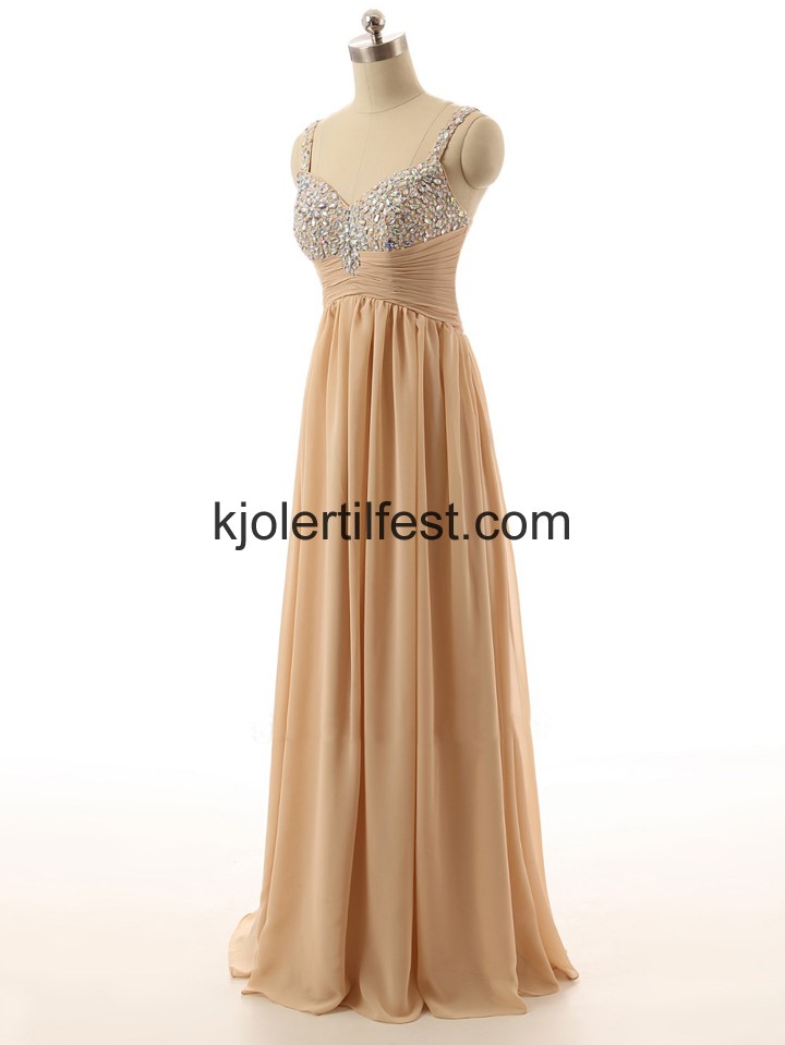 Kjreste Rhinestones Lange Champagne Chiffon Selskapskjoler