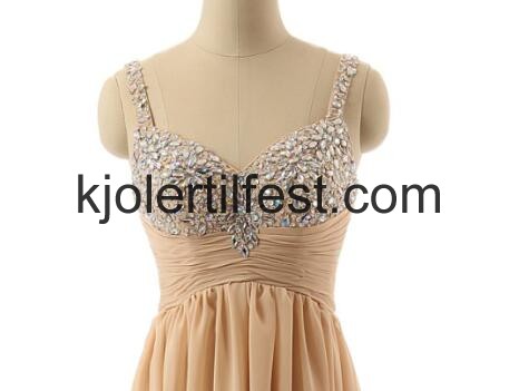 Kjreste Rhinestones Lange Champagne Chiffon Selskapskjoler