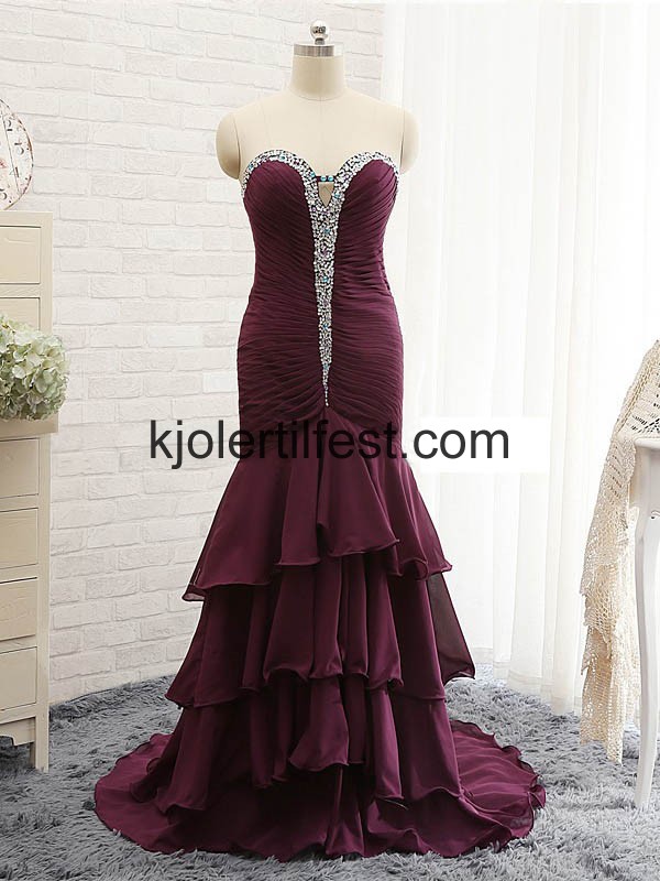 Kjreste Stroppels Burgund Lange Chiffon Ballkjoler