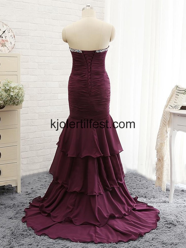 Kjreste Stroppels Burgund Lange Chiffon Ballkjoler