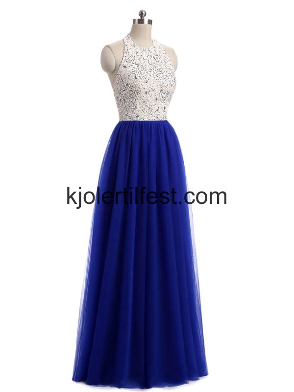 Royal-Bl Stoppet Perler Lange Chiffon Selskapskjoler