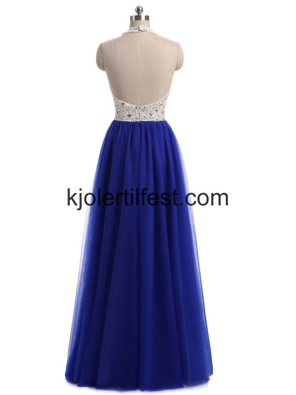 Royal-Bl Stoppet Perler Lange Chiffon Selskapskjoler