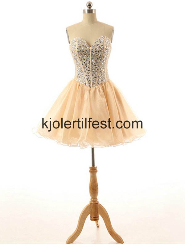 Kort A-Linje Champagne Organza Cocktailkjoler
