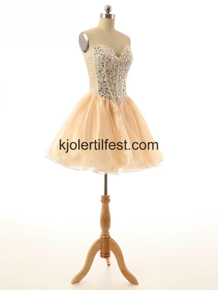 Kort A-Linje Champagne Organza Cocktailkjoler