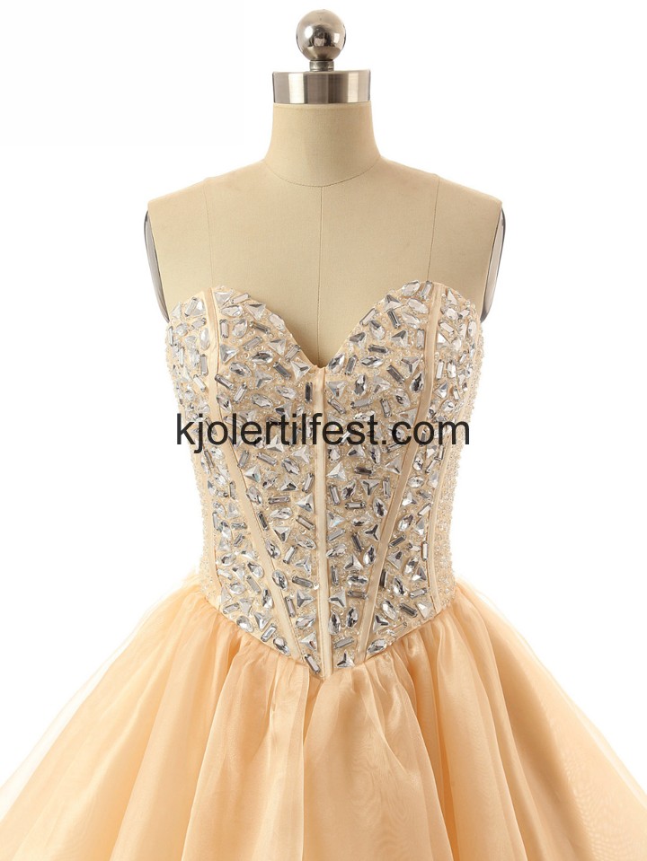 Kort A-Linje Champagne Organza Cocktailkjoler