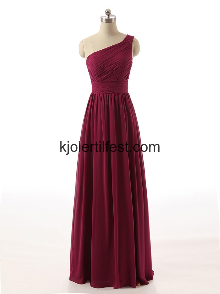 Lange En-Skulder Burgund Chiffon Brudepikekjoler