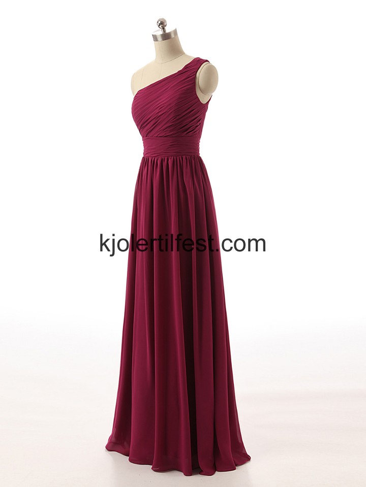 Lange En-Skulder Burgund Chiffon Brudepikekjoler