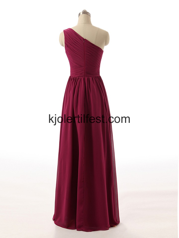 Lange En-Skulder Burgund Chiffon Brudepikekjoler