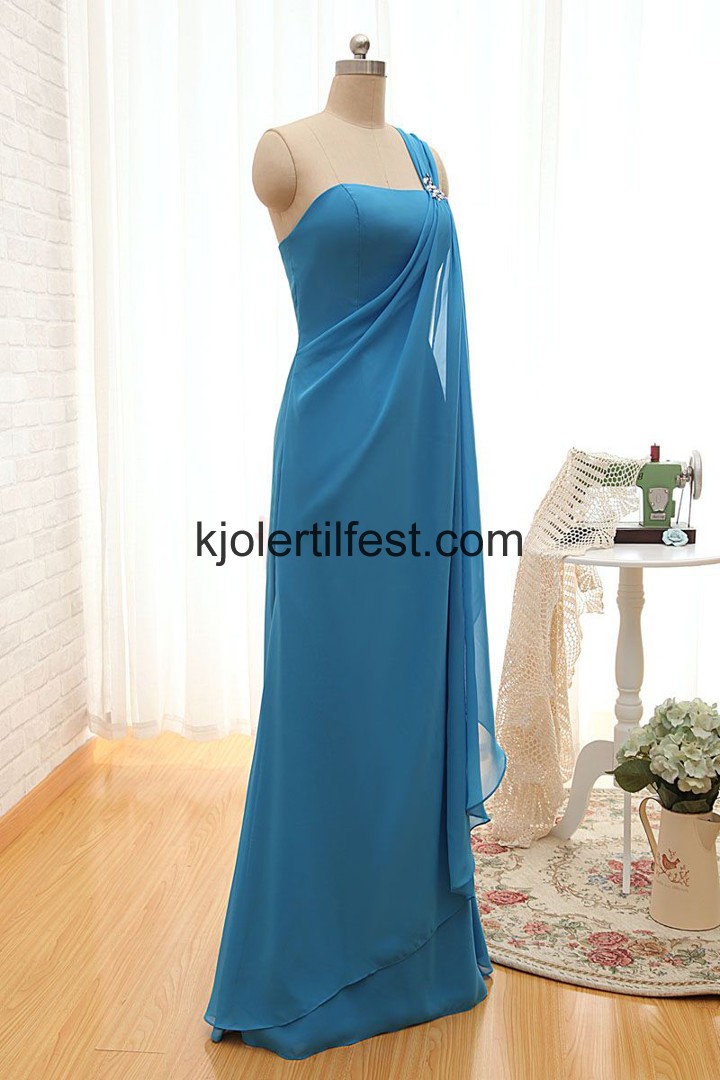 Lange En-Skulder Royal BLue Ballkjoler