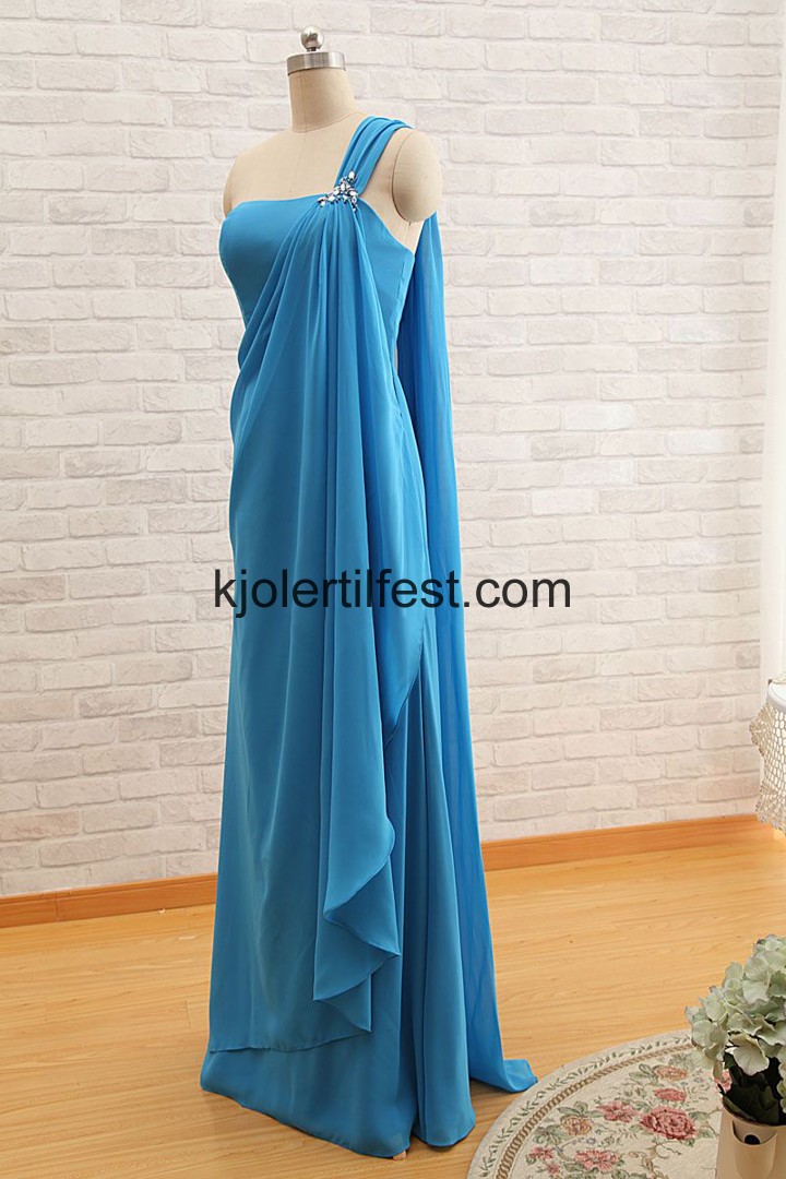 Lange En-Skulder Royal BLue Ballkjoler