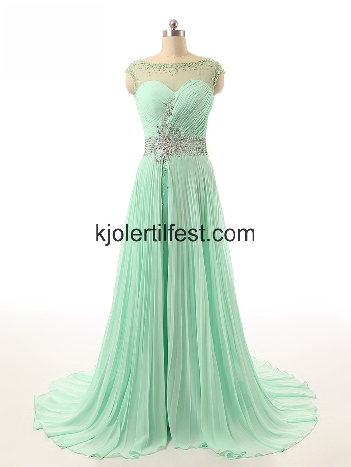 Lange Gulvlengde Mint Chiffon Ballkjoler