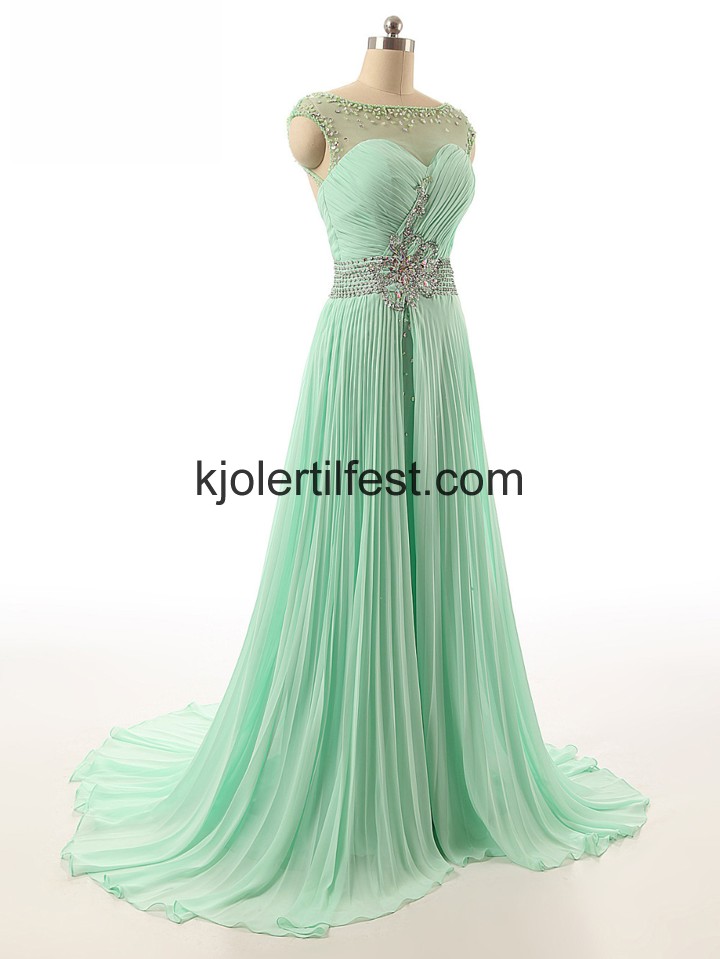 Lange Gulvlengde Mint Chiffon Ballkjoler