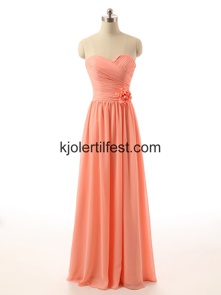 Lange Kjreste Blomster Oransje Chiffon Brudepikekjoler