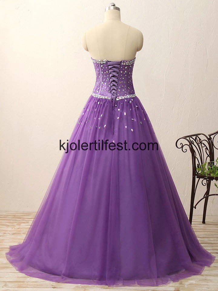 Lange Kjreste Lilla Tyll Quinceanera Kjoler