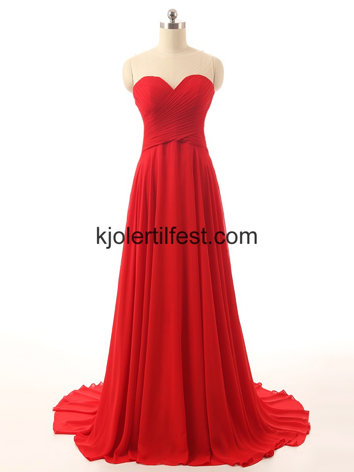Lange Kjreste Rd Chiffon Selskapskjoler