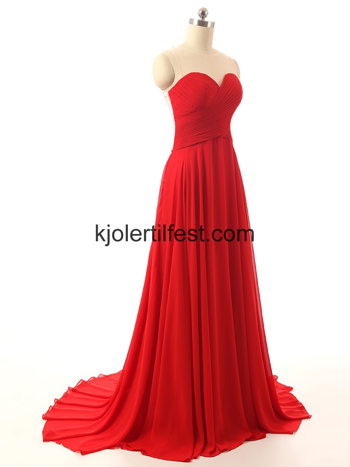 Lange Kjreste Rd Chiffon Selskapskjoler