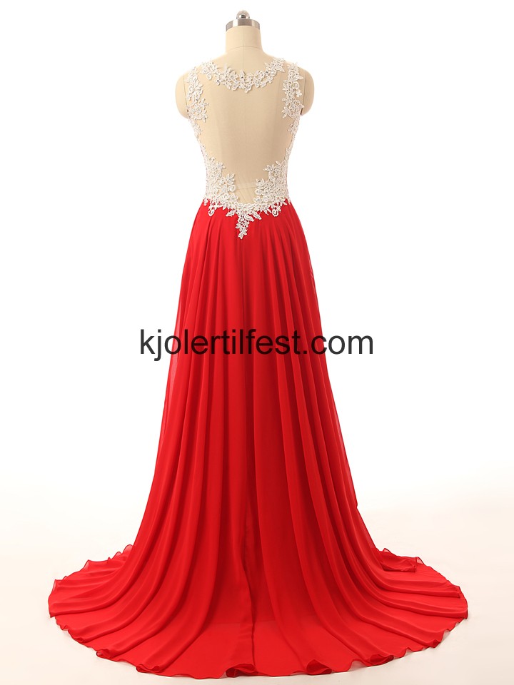 Lange Kjreste Rd Chiffon Selskapskjoler